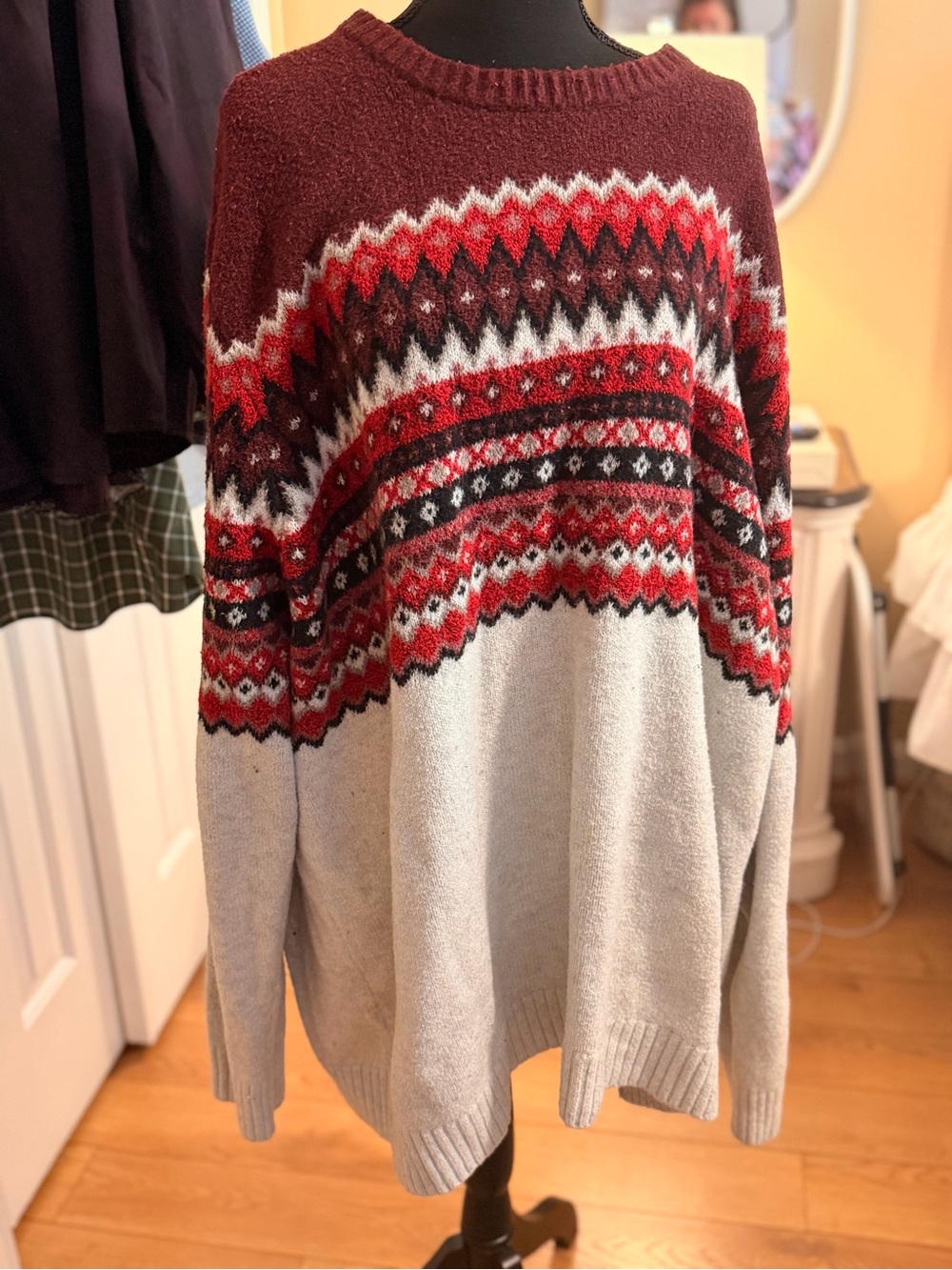 Old Navy Red, Gray & White Fair Isle Crewneck Sweater